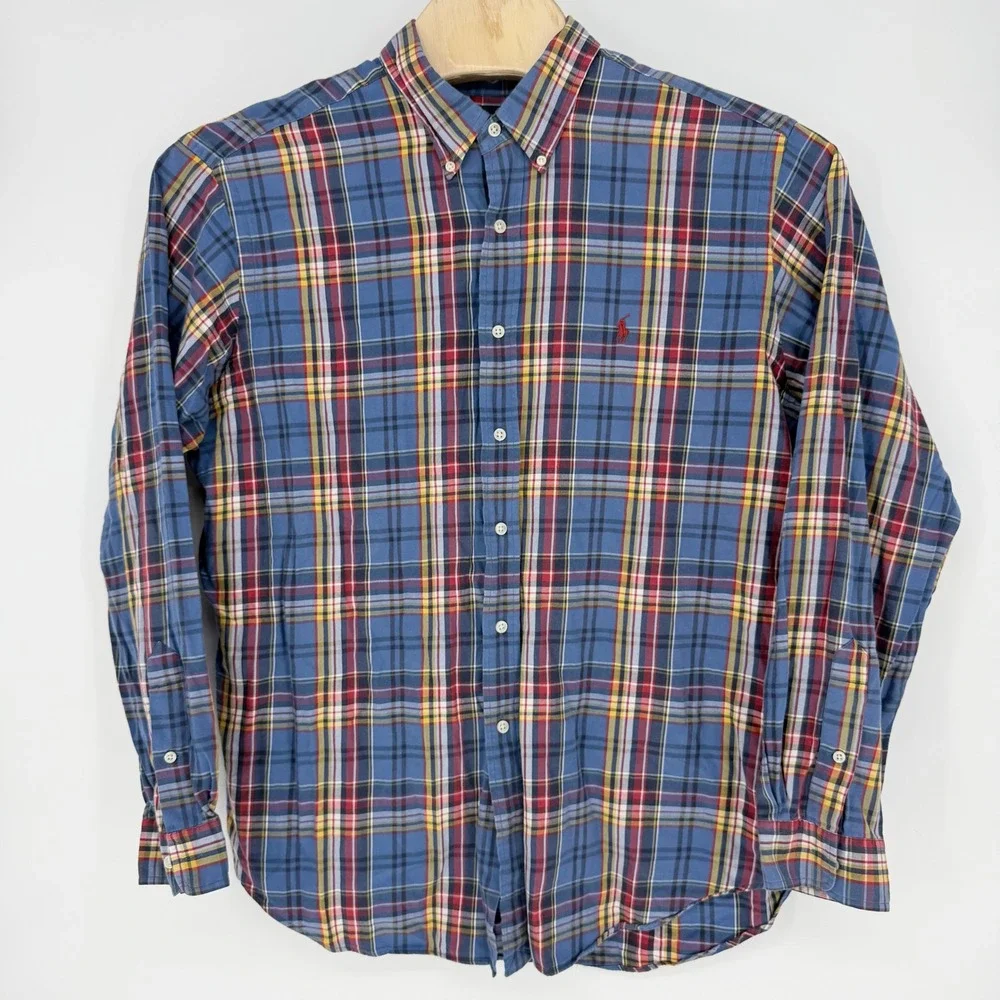Polo Ralph Lauren Mens XXL Classic Fit Plaid Button Down Shirt Blue Red Cotton